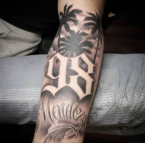 Medium Tattoo For Men, Dmv Tattoo Ideas, 1988 Tattoo Ideas, Sinaloa Tattoo, Florida Tattoo Ideas For Men, Florida Tattoo Ideas, La Tattoo Ideas, Numeros Tattoo, Over Knee Tattoo Men