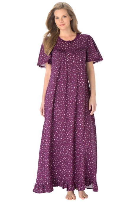 Long cotton knit gown by Dreams & Co® | Plus Size Sleep Gowns | Roamans Women Gown, Party Dress Inspiration, Cotton Night Dress, Night Gown Dress, Knit Gown, House Dresses, Gaun Fashion, Cape Style, Casual Party Dresses