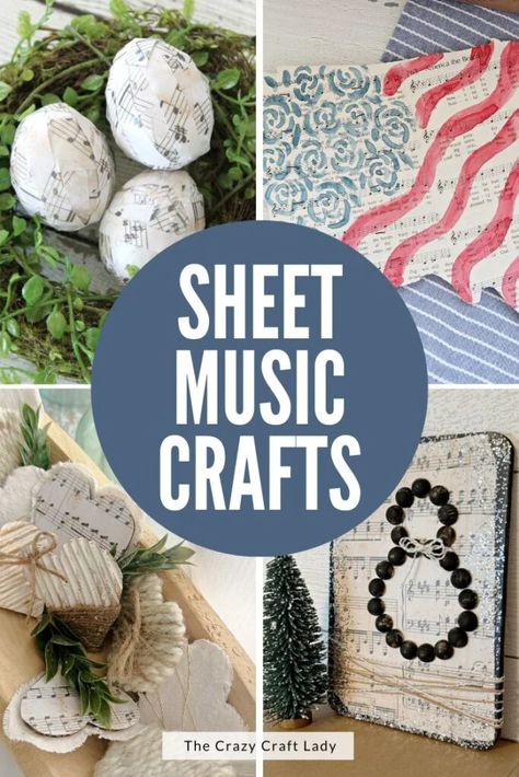 Sheet Music Crafts - How to use Vintage Sheet Music - The Crazy Craft Lady Music Art Diy, Hymnal Crafts, Sheet Music Ornaments, Music Christmas Ornaments, Music Printables, Sheet Music Crafts, Hymn Art, Paper Flowers Diy Easy, Christmas Bazaar