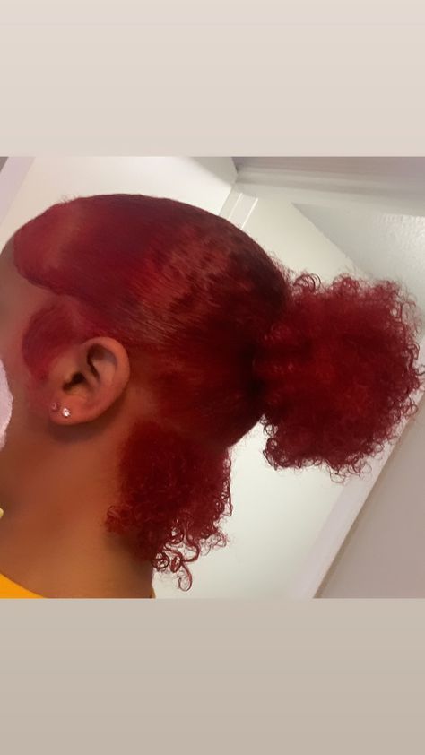 red hair , no part slick back Dyed Hair Slick Back, Red Temporary Hair Color, Dyed Hair For Black Women Red, Red Hairstyles For Black Women Natural, Red 4c Hair Black Women, Red Hair On Natural Hair Black Women, Red Hair Slick Back, Red Short Natural Hair, Red Natural Hairstyles