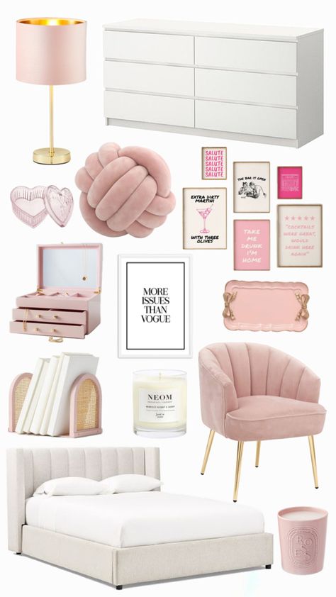 room decor, room accessories, pink and white bedroom Room Decor Ideas White And Pink, Girls Pink And White Bedroom Ideas, Cute Bedroom Ideas Pink And White, White And Pink Bedroom Decor, Pink And White Dorm Room Decor, Pink And White Room Inspiration, Cozy Pink Bedroom Ideas, Pink Dorm Rooms Ideas, Bedroom Inspirations Pink And White