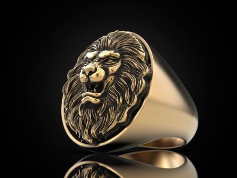 Mens Gold Ring, Face Ring, Lion Ring, Gold Lion, Rose Green, Mens Gold Rings, Silver Signet Ring, Pet Cat, Mens Gold