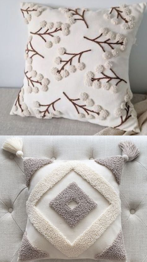 Punch Needle Pillow, Tufting Diy, Creative Pillows, Beaded Pillow, Cross Stitch Border Pattern, Hand Embroidery Patterns Free, Bed Scarf, Pillow Crafts, Woven Decor