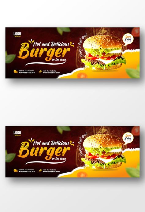 Burger Banner Design, Restaurant Banner Design Ideas, Fast Food Banner Design, Food Banner Design Ideas, Poster Burger, Food Banner Design, Web Slider, Banner Design Ideas, Google Banner Ads