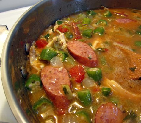 Chicken and Sausage Gumbo - dinner #glutenfree #dairyfree #freezer Chicken Jumbo, Chicken And Sausage Gumbo, Chicken Gumbo, Chicken And Sausage, Sausage Gumbo, Shrimp And Rice, Paleo Crockpot, Spicy Sausage, Paleo Lunch