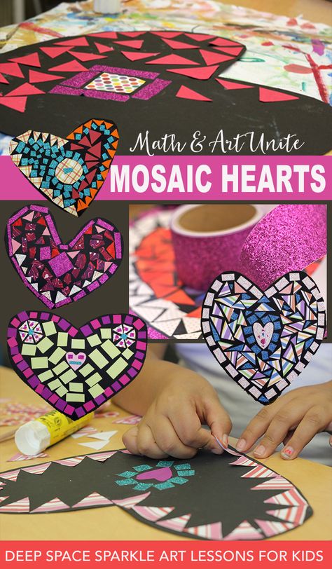 Heart Art Lesson, Art 2nd Grade, Art And Math, Mosaic Hearts, Classe D'art, Valentine Art Projects, Deep Space Sparkle, Valentine Art, Art Lessons For Kids