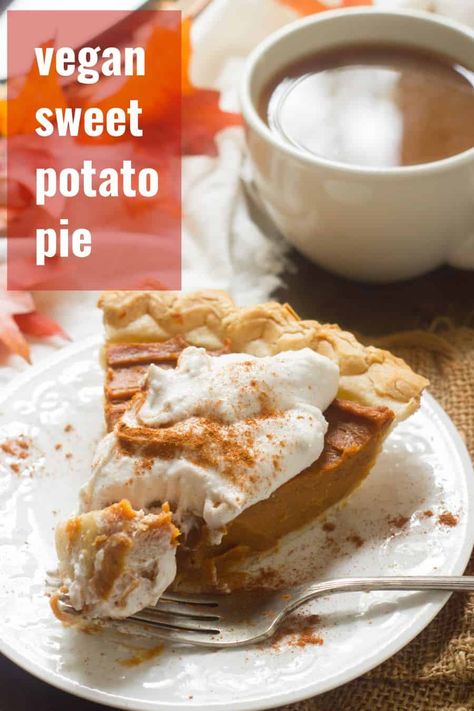 Vegan Sweet Potato Pie, Vegan Pies, Flaky Pie Crust Recipe, Vegan Whipped Cream, Vegan Pumpkin Pie, Vegan Thanksgiving Recipes, Vegan Pie, Vegan Sweet Potato, Potato Pie