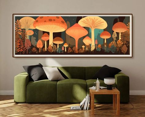 Horizontal Long Canvas Painting Ideas, Horizontal Art, Wide Art, Mushroom Poster, Horizontal Painting, Long Painting, Minimalist Nursery, Art Magic, Horizontal Wall Art