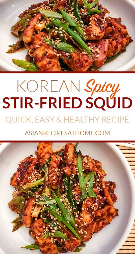 Korean Calamari Recipes, Spicy Calamari Recipes, Octopus Stir Fry, Thai Squid Recipes, Japanese Squid Salad Recipe, Korean Octopus Recipes, Korean Entrees, Korean Seafood Recipes, Fried Squid Recipes