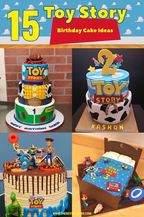 Looking for that perfect Toy Story cake idea? We take a look at 15 of the best and most popular birthday cake designs for this popular Disney movie. See designs with Woody, Buzzy Lightyear, Forky and Jessie. If you want a Toy Story birthday cake, then you MUST find one you like here.  #toystory #toystorycake #toystorybirthday #toystorybirthday #cakeideas #birthdaycakeideas #kidsbirthdaycake Toy Story Cake 3 Tier, Woody Toy Story Cake Ideas, Toys Story Birthday Cake, Woody And Buzz Birthday Cake, Toy Story Cakes Ideas, Toy Story Birthday Cake Diy, Toy Story 4 Birthday Cake, Toys Story 2nd Birthday, Toy Story Bday Cake