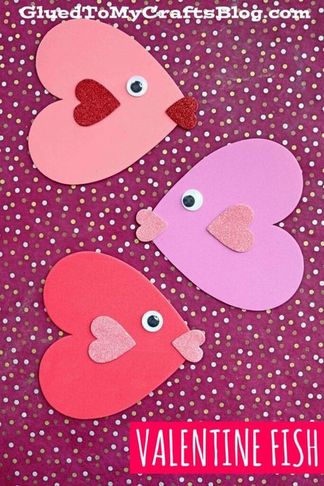 Craft Foam Valentine Fish - Kid Craft Idea For Valentine's Day Therapy Crafts, Heart Fish, Preschool Valentine Crafts, Toddler Valentine Crafts, Prek Crafts, Valentine Art Projects, Valentine Art, February Crafts, Creative Table