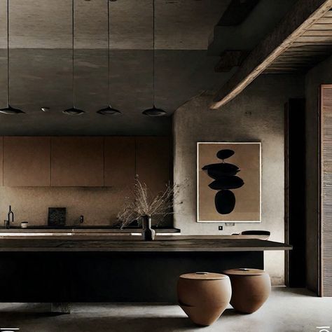 Sending you some Dark Moody Wabi-Sabi Kitchen Vibes from a small village in the middle of Germany where I spend some quality time with old friends before I head home next week. I wish everybody a wonderful weekend ♥️ #wabisabi #wabisabikitchen #kitchendesign #moodyinteriors #darkinteriors #japandi #homedecorinspiration Wabi Sabi Small Kitchen, Japandi Dark Kitchen, Dark Wabi Sabi Interior, Dark Japandi Kitchen, Dark Japandi Interiors, Dark Wabi Sabi, Moody Japandi, Dark Japandi, Wabi Sabi Black