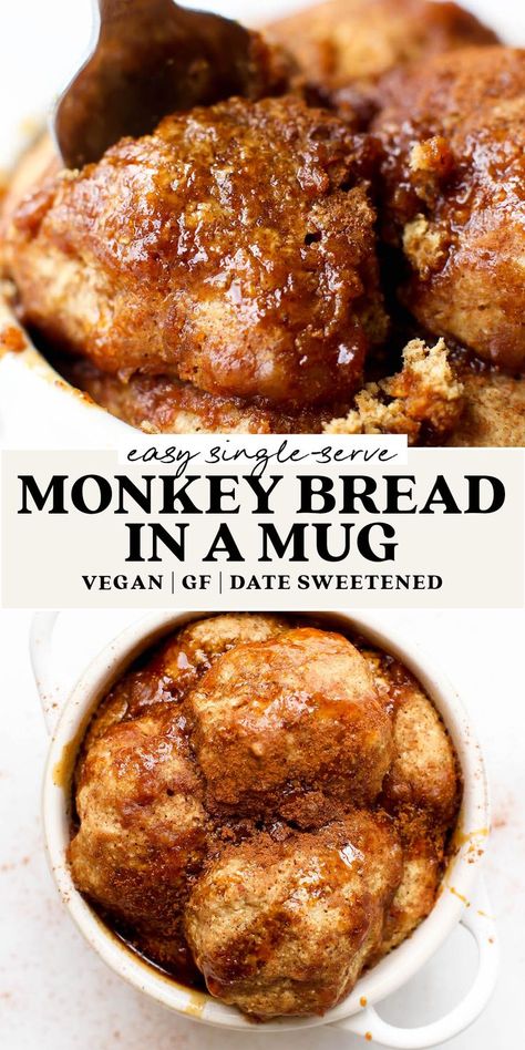 Bread For Two, Easy Single Serve Desserts, Gluten Free Single Serve, Vegan Monkey Bread, Mug Cake Vegan, Single Serve Dessert Recipes, Gluten Free Monkey Bread, Single Serve Meals, Easy Monkey Bread