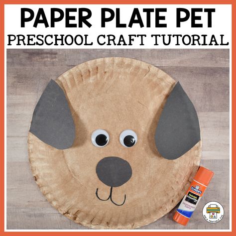 Challenge your preschooler to create a cute paper plate pet!Creating this little puppy is super simple and allows for children to easily customize.  Materials First gather the materials you plan to use for this craft, our suggestions:Paper plateBrown tempera paintPaintbrushBlack markerBlack construction paperScissorsGlue stickGoogly eyes Substitute any of these materials based on what you have on hand or to personal taste.  Our materials are based on creating a brow [...] Simple Pet Crafts Preschool, House Pet Crafts Preschool, Paper Plate Pets Craft, Pet Craft Activities For Preschool, Preschool Puppy Craft, Dog Art And Craft Preschool, Pet Week Preschool Activities Art Projects, Pets Week Preschool Art Projects, Pets Lesson Plan For Preschool