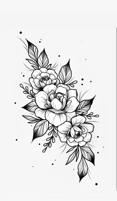 Floral Tattoo For Cover Up, Traditional Flower Tattoo Design, Fineline Flowers, Floral Mandala Design, Side Hip Tattoos, Flower Tattoo Stencils, Peony Flower Tattoos, Rose Drawing Tattoo, Shoulder Blade Tattoo