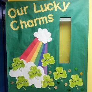 March Door Decor - Learning at the Teacher Table March Decorations Classroom, March Preschool Bulletin Board Ideas, March Themed Classroom Door, March Door Decorations Classroom Preschool, March Bulletin Boards Preschool, March Daycare Crafts, St Patrick’s Day Preschool Bulletin Board, Spring Toddler Door Ideas, March Teacher Door