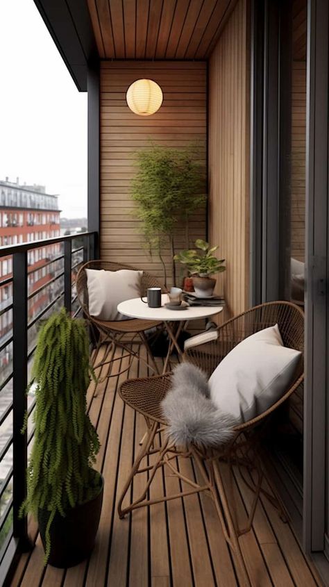 Long Narrow Balcony Ideas Apartment, Japandi Balcony Design, Small Balcony Furniture Ideas, Klein Balkon Decor, Balcon Mic, Condo Balcony, Balkon Decor, Tiny Balcony, Balcony Design Ideas