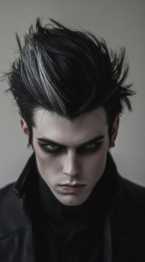 19 Halloween Hairstyles for Men: Spooktacular Looks to Elevate Your Costume Mens Vampire Makeup, Black And White Hairstyles, Halloween Makeup Men, Halloween Makeup For Men, Rocker Aesthetic, Black Gothic Dress, Hairstyles For Guys, Halloween Hairstyles, Matte Hair