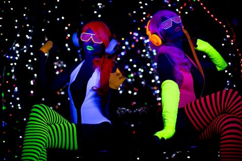 What to Wear to a Glow Party: 90  Blacklight Party Outfits! Glow Party Costume Ideas, Black Light Party Outfit Clothes, Glow Party Shirts Diy, Blackout Outfit Spirit Week, Glow Party Outfit Ideas, Glow Theme Party Outfits, Glow Party Outfit Women, Black Light Party Outfit, Blacklight Party Outfit