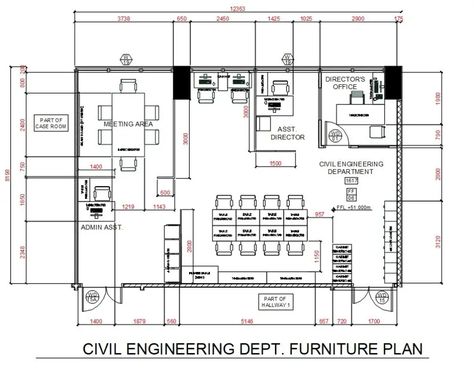 Civil Engineer Department Furniture Plan AutoCAD File - Cadbull Civil Engineering Plates Drawing, Civil Engineering Plates, Engineering Plates, Office Interior Design Plan, Engineer Office, Furniture Layout Plan, Autocad Layout, Engineering Office, Meeting Room Design Office