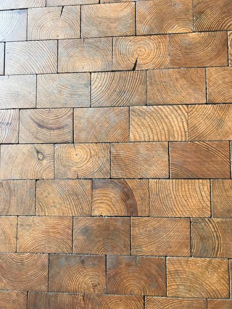 2x4 Ends Flooring, 2x4 Flooring, End Grain Wood Wall, Wood Brick Wall, Scrap Wood Flooring Ideas, 2x4 Flooring End Pieces, 2x4 Floor, Plum Cottage, Wood Block Wall