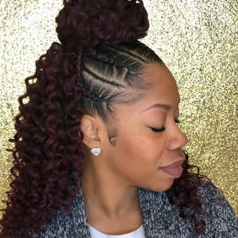 Half Up Half Down Crochet, Cabello Afro Natural, Curly Crochet Hair Styles, African Hair Braiding Styles, Braided Ponytail Hairstyles, Crochet Braids Hairstyles, Crochet Style, Girls Hairstyles Braids, Natural Hair Updo