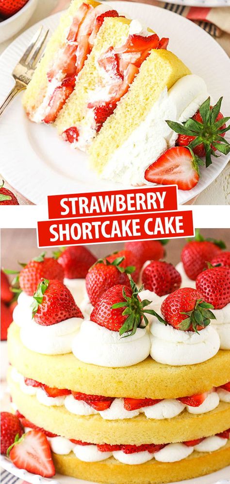 Strawberry Shortcake With Box Cake, Layered Strawberry Shortcake, Cake Collage, Classic Vanilla Cake, Shortcake Recipes, Easy Strawberry Shortcake, Shortcake Cake, Moist Vanilla Cake, Strawberry Shortcake Cake