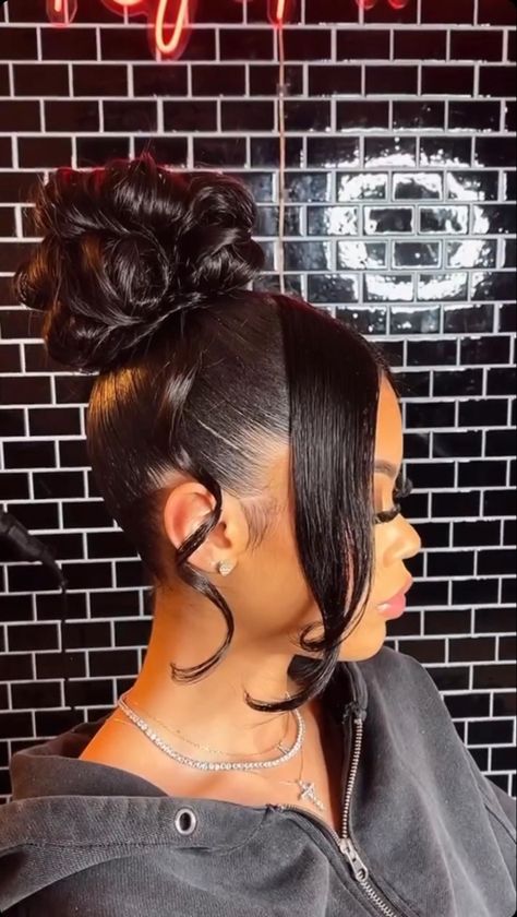 Wig Buns For Black Women, Pin Updo Hairstyles For Black Women, Wedding Dress With Ponytail, Birthday Lunch Outfit Black Women, Prom Hairstyles With Natural Hair, Black Woman High Ponytail, High Messy Bun Prom, High Bun Hairstyles For Black Women Prom, Updo Styles For Black Women Prom