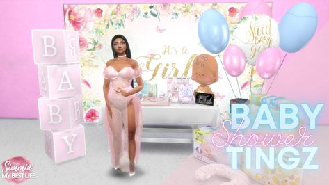 NEW CC RELEASE: Baby Shower Tingz | SIMMIN MY BEST LIFE on Patreon Infant Furniture Cc, Infant Furniture, Sims 4 Functional, Baby Shower Clothes, Furniture Cc, Baby Shower Venues, Sims Baby, Baby Shower Deco, My Sims