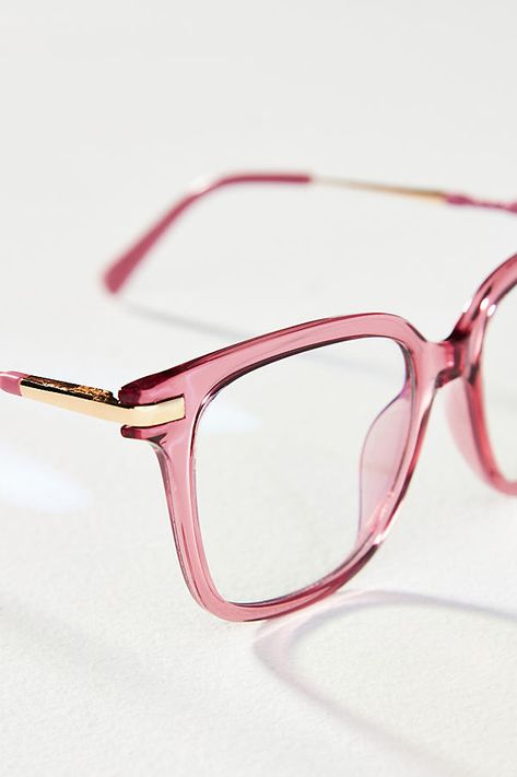 Includes travel case Polycarbonate Blue light lenses 100% UV protection Spot clean Imported | Yara Blue Light Glasses by Fifth & Ninth in Pink, Women's, Polycarbonate at Anthropologie Blue Light Glasses Pink, Cute Pink Sunglasses, Aesthetic Blue Light Glasses, Pink Reading Glasses, Blue Light Glasses Women, Bluelight Glasses, Cute Glasses Frames, Purple Glasses, Chic Glasses