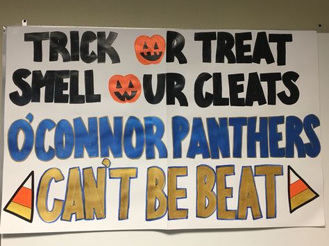 OC Panthers vs Stevens Football Poster Beat The Lions Football Signs, Halloween Pep Rally Posters, Western Football Posters, Cheer Posters For Football, Football Banner Ideas High School, Cheer Football Signs, Football Rivalry Posters, Hawaiian Football Theme Posters, Highschool Football Posters