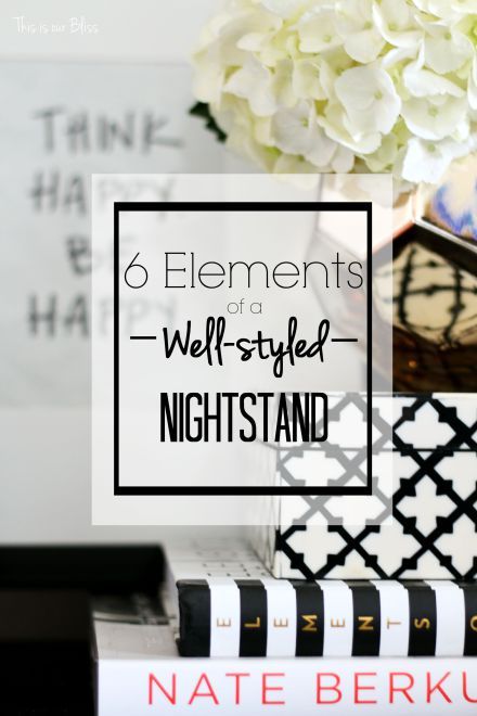 how to style a nightstand - 6 elements of well-styled nightstand - bedside table styling tips - This is our Bliss How To Style Nightstand, Style A Nightstand, How To Style A Nightstand, Bedside Table Styling, Plant Stand Table, Nightstand Styling, Side Table Styling, Bedside Table Decor, 6 Elements