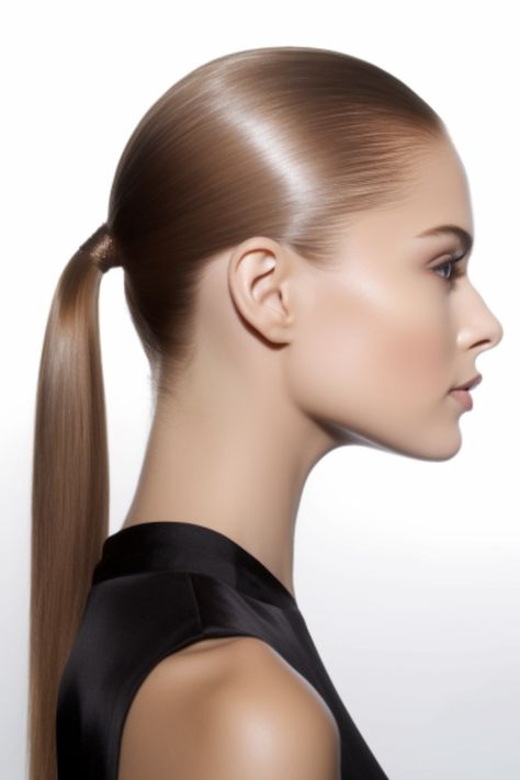 A sleek low ponytail is a fashionable hairstyle for homecoming, suitable for medium to long hair. Achieve this look by applying hair gel to create a slicked-back effect. Click here to check out more easy homecoming hairstyles trending right now. Low Ponytail Straight Hair, Low Slick Ponytail, Slick Back Low Ponytail, Sleek Back Hairstyles, Wag Fashion, Sleek Low Ponytail, Low Pony Hairstyles, Sleek Back Hair, Slicked Back Hairstyles