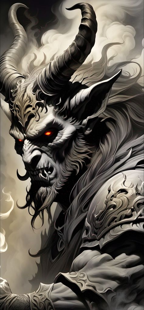 Demon with horns Demon Horns Aesthetic, Demon With Horns, Demon Beast, Horror Wallpapers, Dark Art Tattoo, Witching Hour, Demon Art, Angels And Demons, Dark Fantasy Art