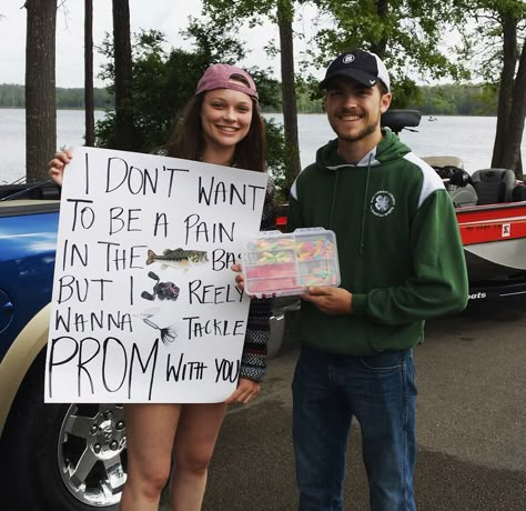 Fishing promposal Promposal Ideas Fishing, Fishing Prom Proposal, Dance Proposal Fishing, Hunting Themed Hoco Proposal, Fishing Sadies Proposal, Fishing Homecoming Proposal Ideas, Ways To Ask To Sadies, Promposal For Boyfriend Country, Hunting Promposal For Him