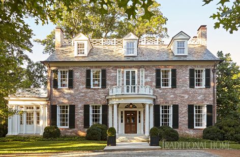 georgian-revival-style-home-exterior-103276724 Georgian Balcony, Georgian Revival Homes, Paleo Breakfast Ideas, Sarah Bartholomew, Georgian Revival, Colonial House Exteriors, Brick Exterior House, Casas Coloniales, Casa Exterior