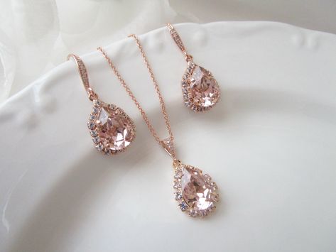 Rose Gold Bridesmaid Jewelry, Blush Pink Earrings, Vintage Bridal Necklace, Blush Jewelry, Bridesmaid Jewelry Set, Blush Pink Bridesmaids, Blush Earrings, Rose Gold Bridesmaid, Feminine Earrings