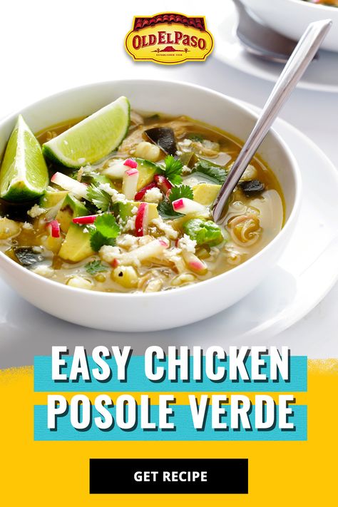 Easy Chicken Posole Verde Green Chicken Posole, Easy Chicken Posole, Chicken Posole Verde, Green Posole, Posole Verde Recipe, Chicken Pozole Recipe, Posole Verde, Chicken Posole, Pozole Recipe