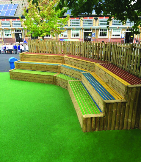 School Backyard Ideas, School Patio Ideas, Indoor Outdoor Classroom, High School Outdoor Space, Outdoor Classroom Design Learning Spaces, School Outdoor Design, Outdoor Classroom Seating, School Yard Ideas, School Courtyard Ideas