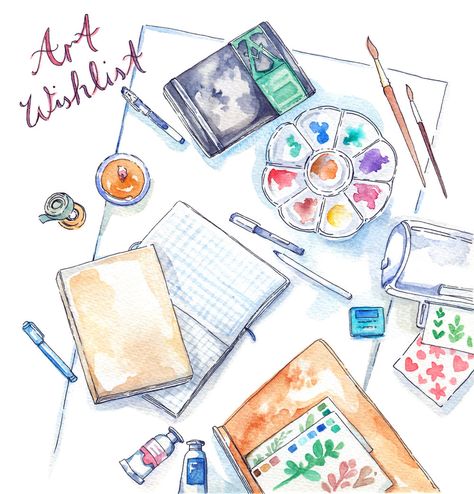 I'd wanted to write this post for a while now, and figured the upcoming Holiday season would be the perfect fit! I don't know about you, but I am always on the lookout for Christmas sales and new art material, as well as little creative gifts for fellow artists. As an artist, you can never have too Art Materials Illustration, Art Materials Drawing, Artist Gift Ideas, Creative Diary, Christmas Sales, Professional Watercolor, Watercolor Art Journal, Watercolor Workshop, Lifestyle Illustration