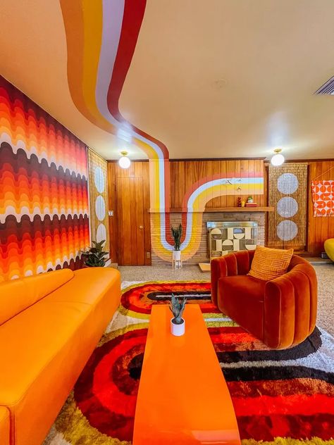 12 Funky Retro Room Ideas That'll Transport You Back in Time | Hunker 80s Themed Room, Retro Room Ideas, 70s Room, 70s Living Room, 70s Interior Design, Funky Room, Funky Living Rooms, 70s House, 70s Interior