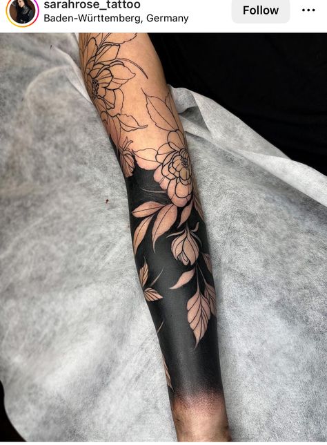 Blackwork Sleeve, Tattoo Sleeve Cover Up, Black Sleeve Tattoo, All Black Tattoos, Black Tattoo Cover Up, Girl Arm Tattoos, Blackout Tattoo, Wicked Tattoos, Forearm Tattoo Design