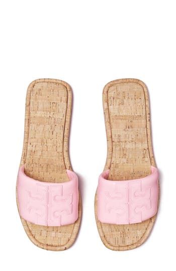 A sleek leather slide accented by Tory's signature double-T logo is ready to upgrade your warm-weather style. Leather upper and lining/rubber sole Imported Pink Tory Burch Sandals, Tory Burch Sandals Outfit, Sandals Preppy, Cute Sandals For Summer, Shoes For Sports, Cute Tennis Shoes, Tory Burch Slides, Women Summer Shoes, Summer Wishlist