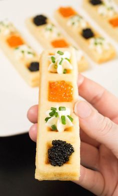 Waffle Sticks Recipe, Waffle Stick, Waffle Sticks, Fest Mad, Caviar Recipes, Party Food Appetizers, Food Platters, Eve Parties, Food Presentation