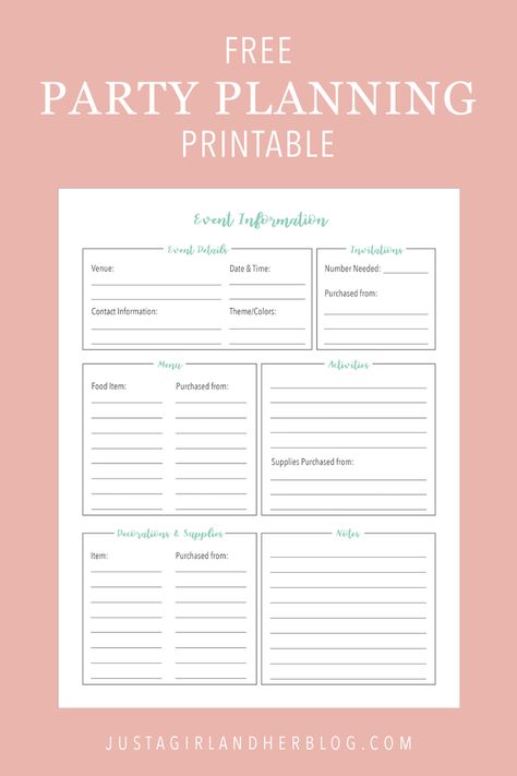 Organize your party planning with these pretty and free printables! There are two cute printable designs to choose from so you can plan the perfect event! | #printable #printables #freeprintables #prettyprintables #freeprintable #partyplanning #eventplanning #organizing #organized #organizingprintable #organize #getorganized #partyplanner Organisation, Party Planning Printable, Event Planning Organization, Event Planning Printables, Party Planning Business, Party Planning Checklist, Gratis Printables, Event Planning Career, Free Printables Organization