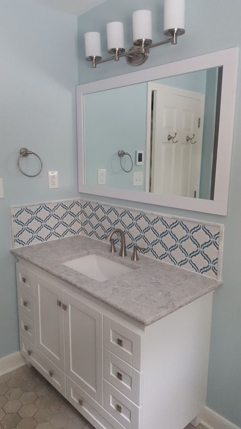 Tile Around Mirror In Bathroom, Tiling Behind Bathroom Sink, Tiles Behind Sink, Tile Behind Bathroom Vanity, Tile Behind Bathroom Sink, Tile Behind Sink, Tile Behind Vanity, Bathroom Sink Backsplash Ideas, Bathroom Main