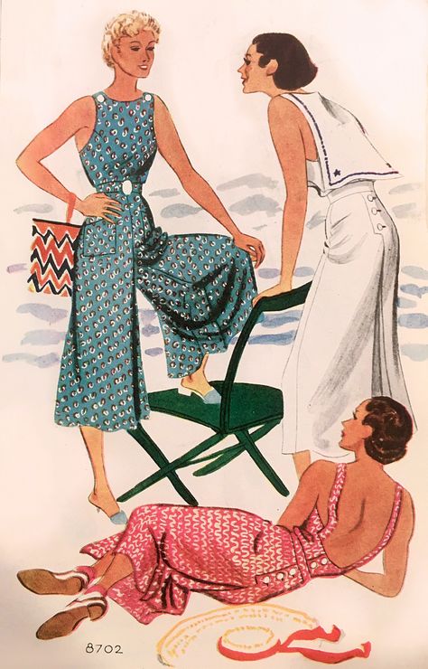 40s Beach Fashion, 1930s Beach Pajamas, 1930s Jumpsuit, Vintage Outfits 1930s, 1930s Sewing Patterns, 1936 Fashion, Beach Pyjamas, 40s Mode, Beach Pajamas