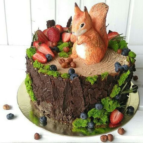 Squirrel Cake, Stump Cake, Tree Stump Cake, Vanilla Mug Cakes, Animal Cakes, Tree Stump, Fancy Cakes, Mug Cake, Cake Creations