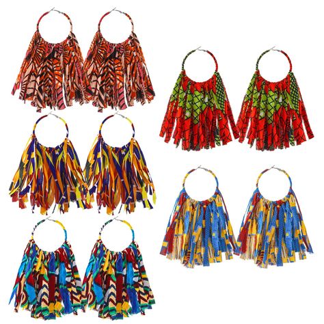 PRICES MAY VARY. Pack of 5: you will receive 5 pairs of African jewelry for women in different pattern, various patterns and sufficient quantity can meet your different needs, easy to match different clothing and hairstyles and make you beautiful and stylish Retro and Stylish Design: the African jewelry sets for women feature bright colors and adorable shapes, which fulls of retro African elements, beautiful and charming, and will give you a stylish and beautiful appearance, attracting other's e Fabric Jewelry Handmade, Junk Crafts, Customized Accessories, Fringe Hoop Earrings, Leg Jewelry, Afrocentric Jewelry, Afrocentric Earrings, African Gifts, Beaded Jewelry Earrings