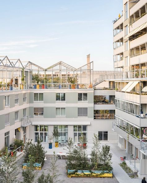 Conen Sigl references "robust" industrial structures for Westhof housing Courtyard Apartments, Brick Apartment, Social Housing Architecture, Collective Housing, London Buildings, Urban Housing, Architecture Icons, Facade Cladding, Metal Pergola